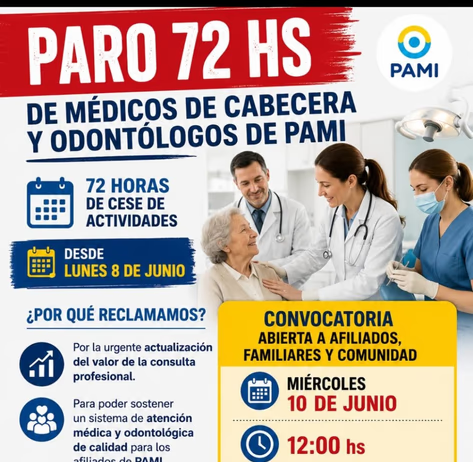 PAMI: médicos de cabecera y odontólogos inician un paro de 72 horas